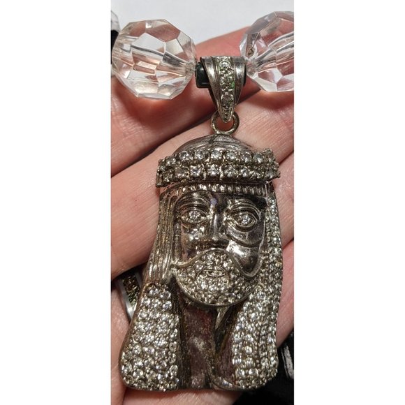 Beaded Iced Jesus Pendant Necklace - Picture 1 of 5